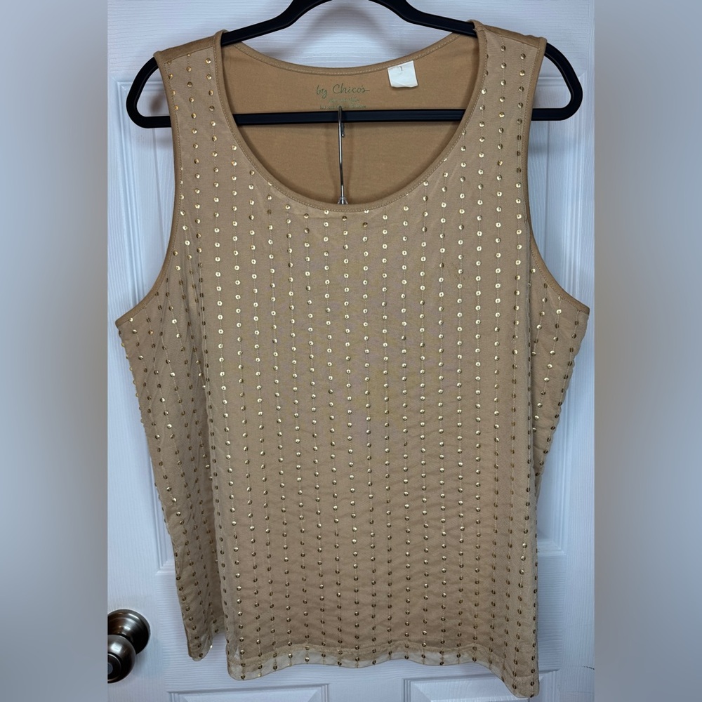 Chico's Tan Tank Top with Gold Accents Size: 3 (XL)